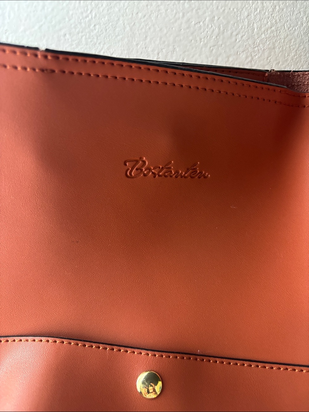 Bostanten Orange Leather bag with Gold Snap